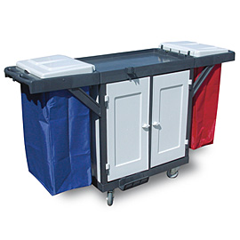 Hotel Trolley Grey double with doors, with 1 Blue Bag and 1 Red Bag L189 x W60 x H107 cm