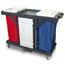 Hotel Trolley single Grey with doors, with 1 Blue Bag and 1 Red Bag L148 x W60 x H107 cm